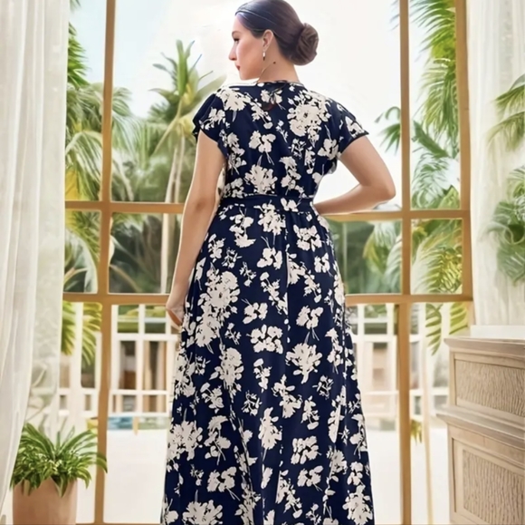 Dresses & Skirts - Plus Size Boho Dress, size 22 Floral Print Cap Sleeve Surplice Neck Sleeve NWOT